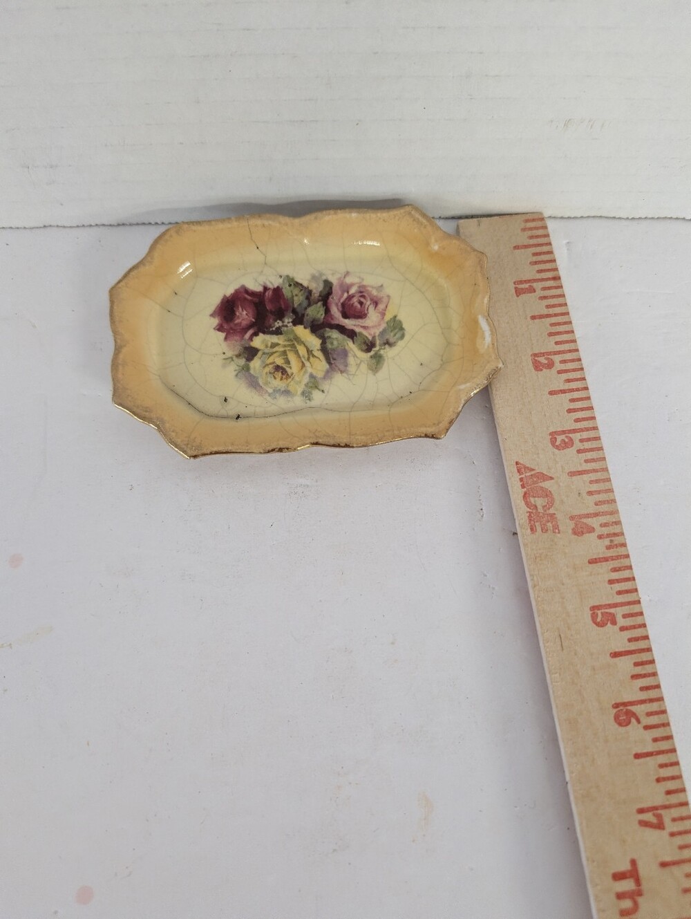 Vintage Dresser Set Floral Ceramic Handmade VanityYellow Rose Motif - Picture 7 of 16